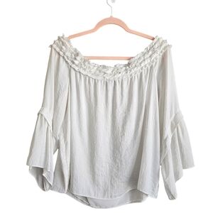 Vince Camuto Ruffle Off The Shoulder Top Large Bell Sleeve Pearl Ivory